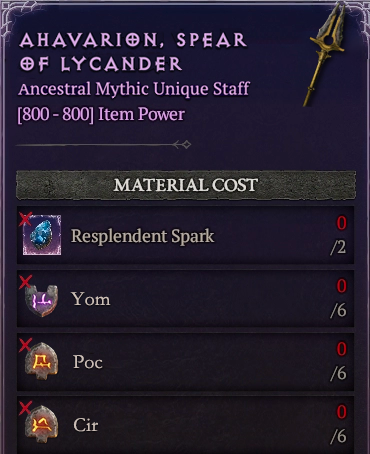 Ahavarion, Spear of Lycander [6 Yom 6 Poc 6 Cir--No Spark] - Diablo 4 ...